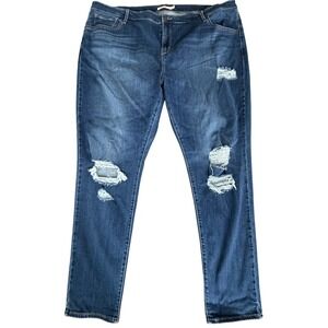 Levi's Women's Skinny Jeans - Distressed Dark Blue Denim, EUC, Size 24W